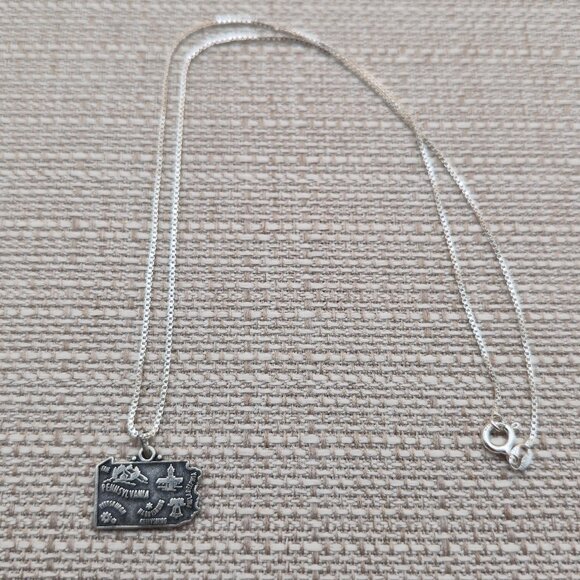 18 Inch Sterling Silver Pennsylvania Pendant Necklace A4993 - Picture 1 of 6